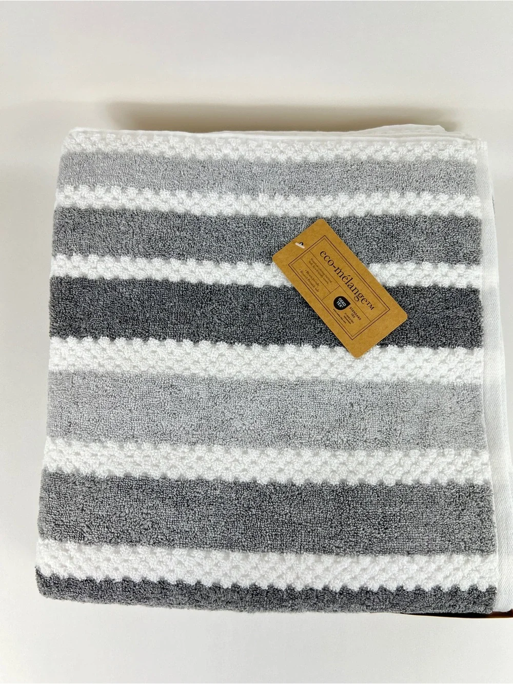 Eco Melange Bath Towels Gray White Striped Soft Plush 100% Cotton 3 Pc NEW